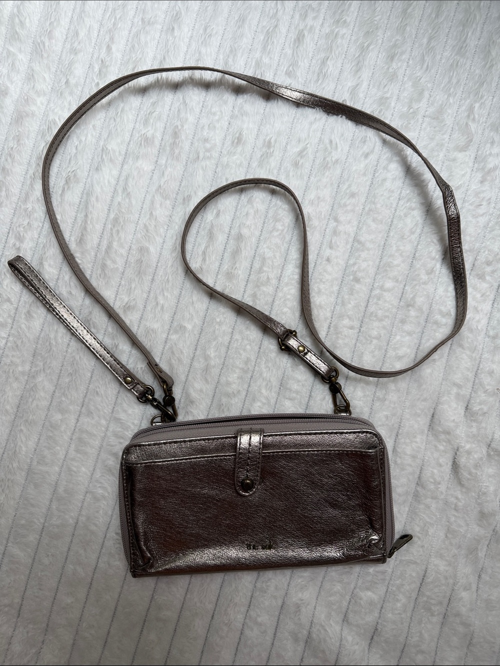 The Sak Metallic Pewter Crossbody Wallet Bag
